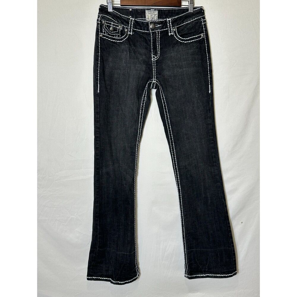LA Idol Women Bootcut Jeans White Bold Stitching Stretch Flap Pocket Jr. Size 11